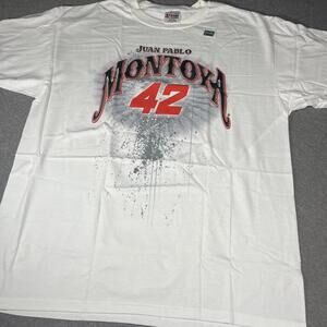 Vintage Chase Authentic Juan Pablo Montoya #42 NASCAR White Graphic T-Shirt XL
